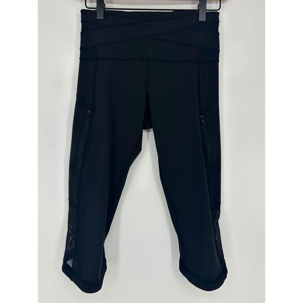 Lululemon Speed Up Crop Mesh Leggings In Black- Women's Size 4 Athleisure Preppy